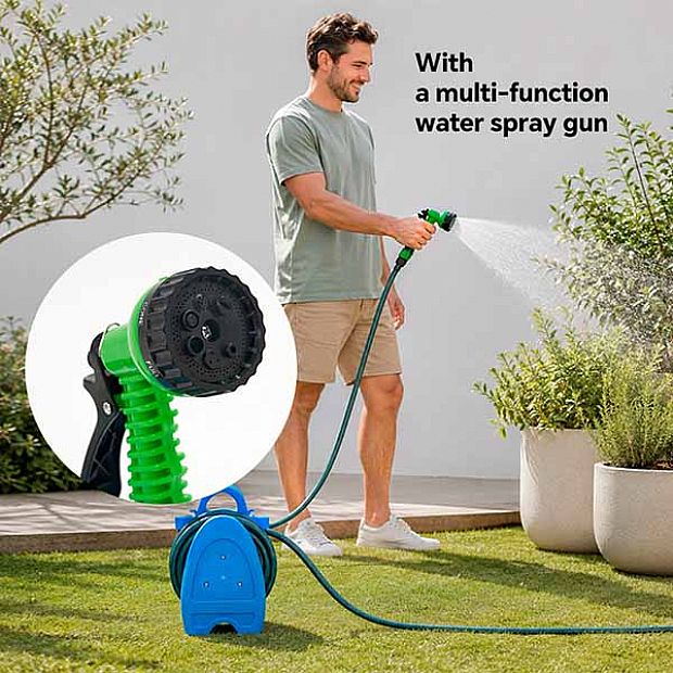 Enrollador Mini de Manguera de Jardín al por Mayor con Manguera de 15 m y Pistola de Riego - 10Z01E