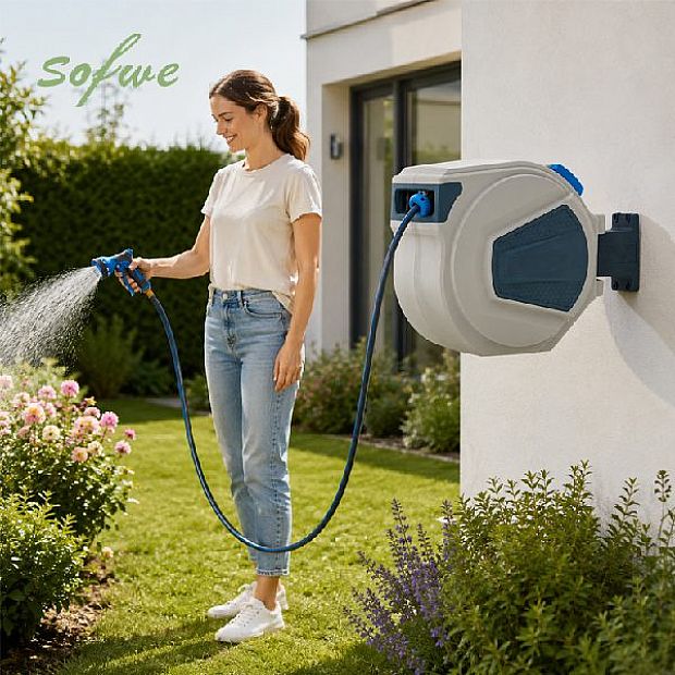 Enrollador de Manguera de Jardín Retráctil Automático al por Mayor de 30 m con Soporte de Pared Giratorio de 180° - 10Z01G