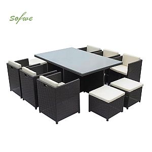 Mesa de comedor cubo de ratán con seis sillas para ahorrar...