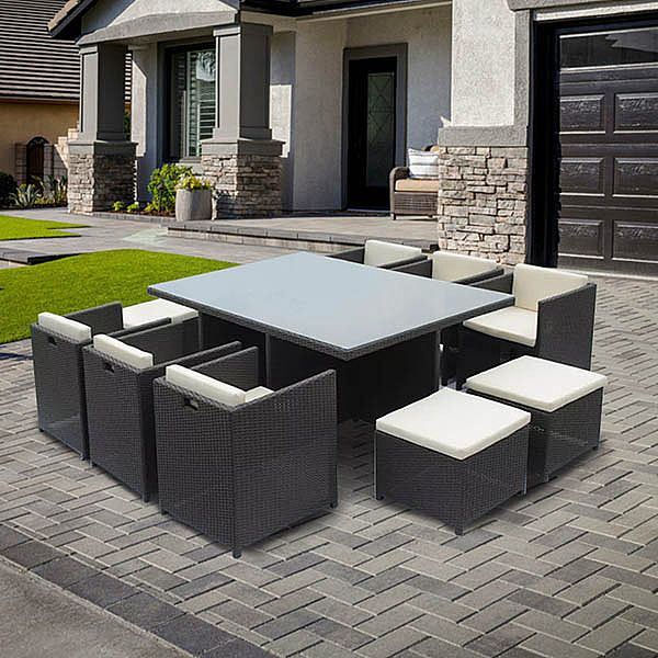 Mesa de comedor cubo de ratán con seis sillas para ahorrar espacio - 10D01A