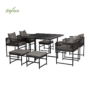 Sillas tejidas con cuerda de cuatro piezas y vajillas...