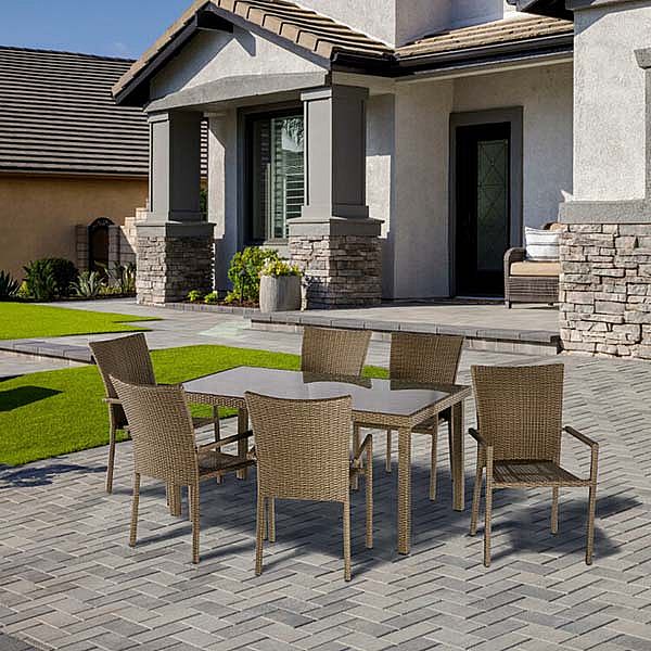 Juego de mesa y silla de mimbre con seis sillas Sillón de ratán - 10D01F