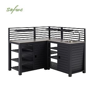 Conjunto de cocina exterior de aluminio con encimera de...