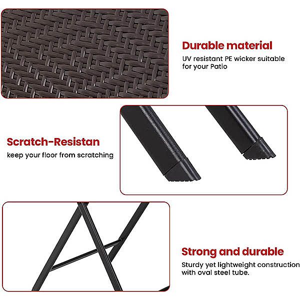 Muebles de jardín, silla de mimbre plegable de 3 piezas, mimbre - 10B01N