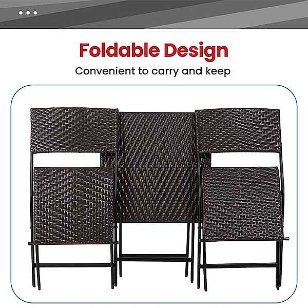 Muebles de jardín, silla de mimbre plegable de 3 piezas, mimbre - 10B01N