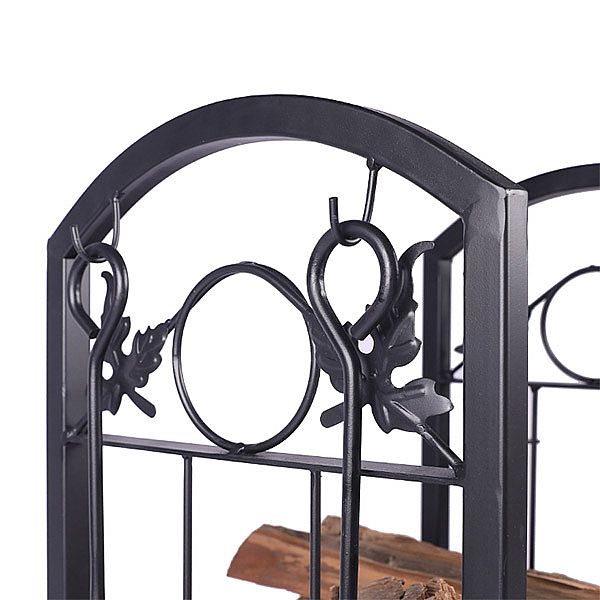 Estante de almacenamiento de leña de hierro con herramientas para chimenea - 12H01F