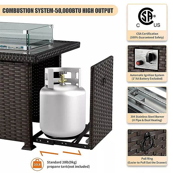 Juego de muebles de patio de ratán con mesa de hoyo de fuego - 10C01F