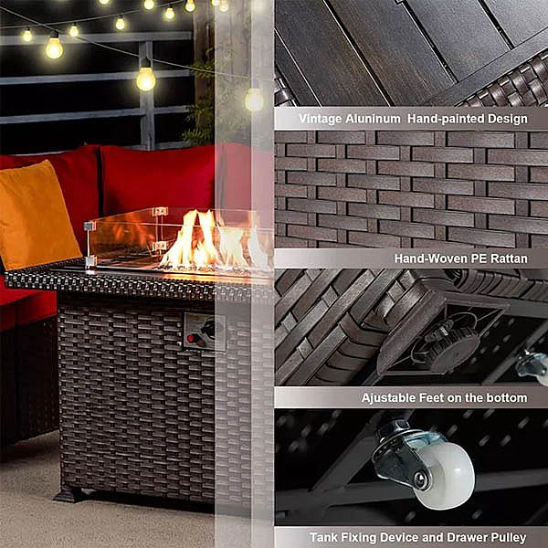 Juego de muebles de patio de ratán con mesa de hoyo de fuego - 10C01F