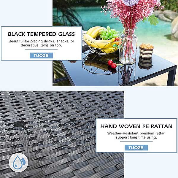 Mesa y silla de mimbre para exterior de 4 piezas con mesa de centro - 10C02E