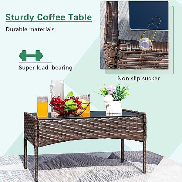 Juego de conversación de mimbre con muebles de patio marrón de 4 piezas - 10C02G