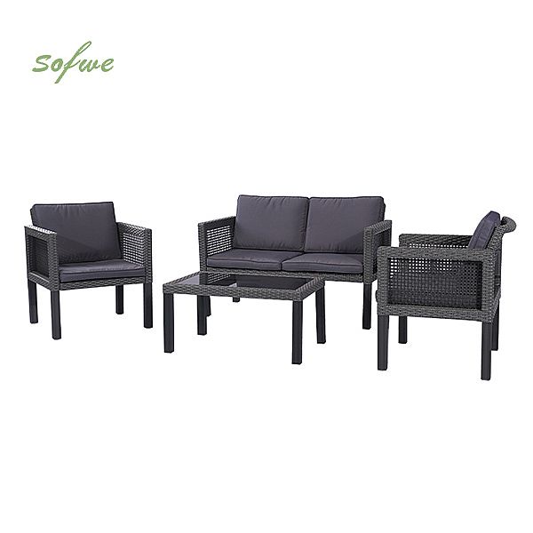 Muebles de jardín de mimbre de 4 piezas - 10C02H