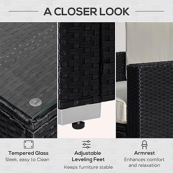 Juego de muebles de jardín de 3 piezas, sofá de mimbre - 10C02J