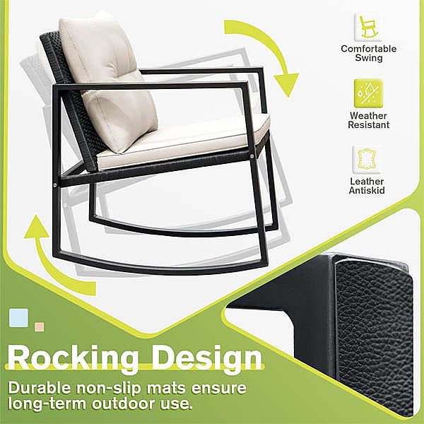 Juego de muebles de exterior de mimbre para patio, columpio, 3 piezas - 10C02R