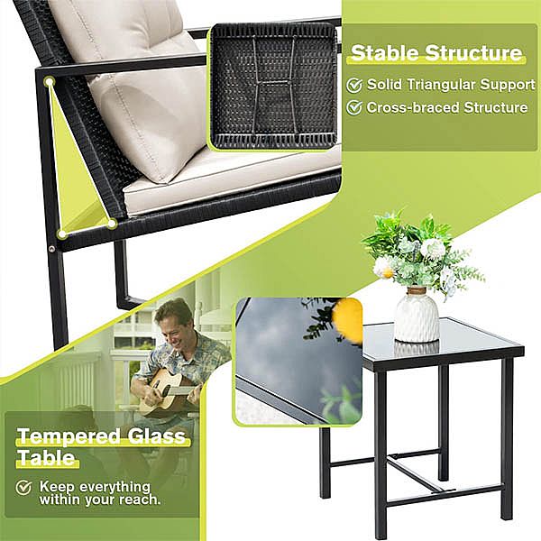 Juego de muebles de exterior de mimbre para patio, columpio, 3 piezas - 10C02R