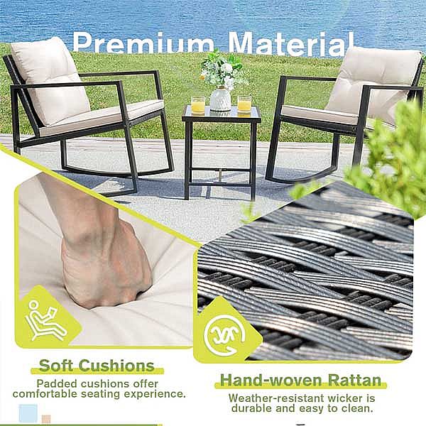 Juego de muebles de exterior de mimbre para patio, columpio, 3 piezas - 10C02R