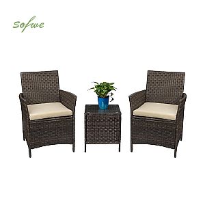 3 piezas de ratán al aire libre muebles de jardín conjunto...