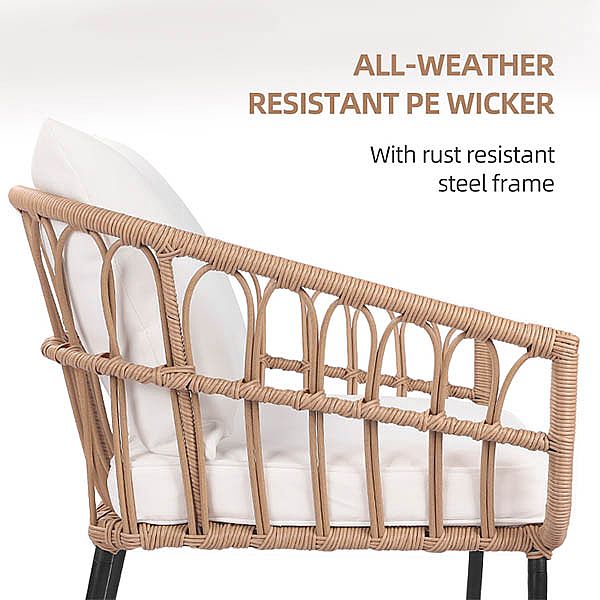 Lujoso juego de muebles de mimbre de jardín para balcón de 3 piezas - 10C03J