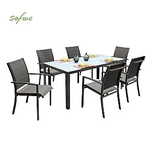 Juego de comedor de exterior de aluminio gris de 7 piezas