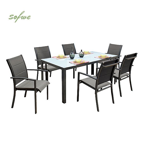 Juego de comedor de exterior de aluminio gris de 7 piezas - 11D01A