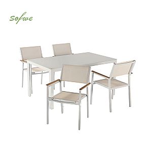 Juego de mesa y sillas de exterior de textileno de 5 piezas