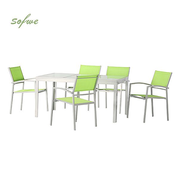 Juego de comedor de exterior de aluminio verde de 6 piezas - 11D01D