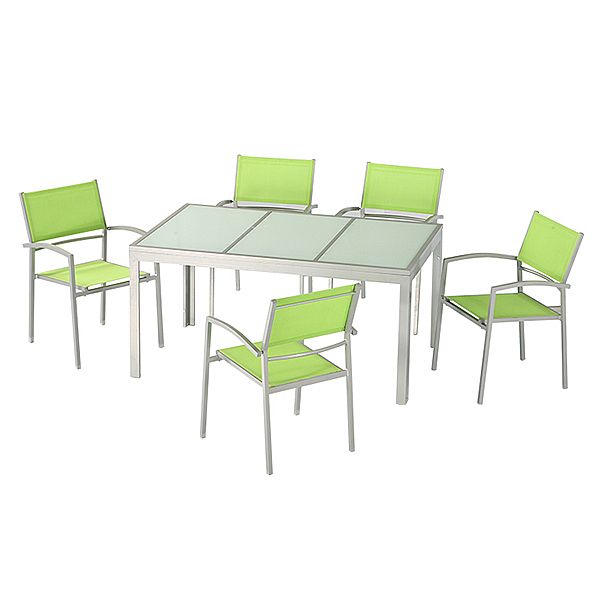 Juego de comedor de exterior de aluminio verde de 6 piezas - 11D01D
