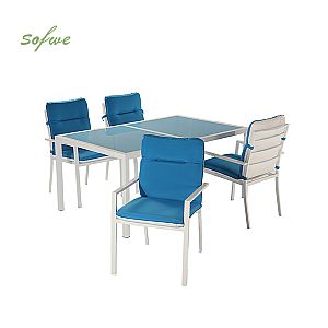 Juego de comedor exterior de aluminio azul de 6 piezas