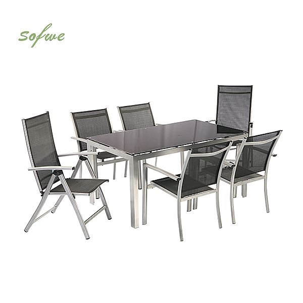 Juego de mesa de comedor para exterior para 6 personas con tablero de vidrio - 11D01G