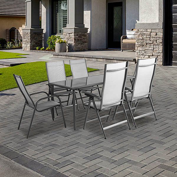 Juego de mesa y sillas de comedor de jardín de 7 piezas de textilene - 11D01H