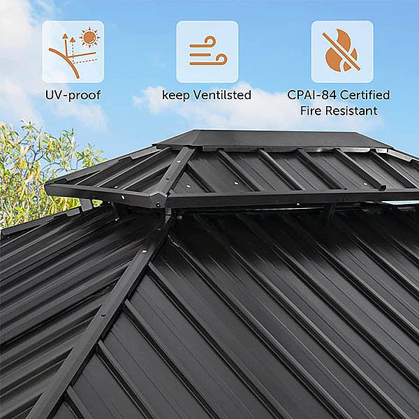 Cenador de lujo al aire libre con techo rígido de malla - 10G01F