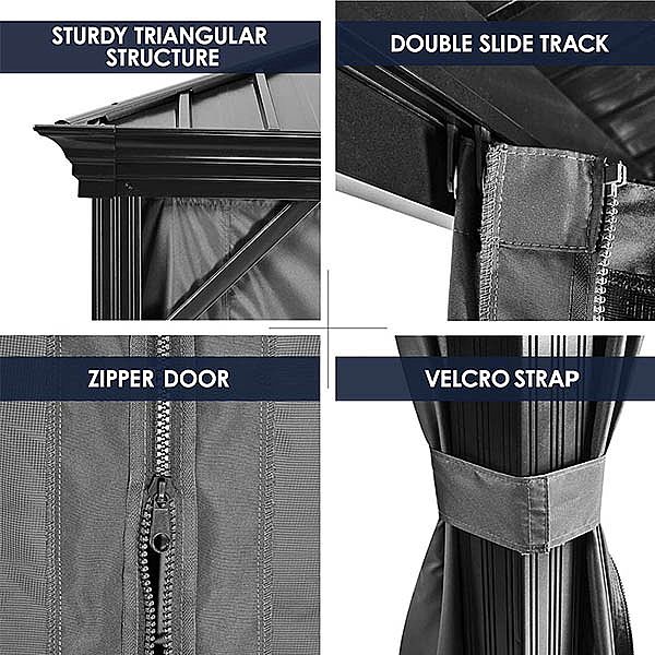 Cenador de lujo al aire libre con techo rígido de malla - 10G01F