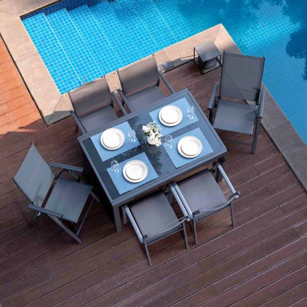 Juego de mesa de comedor plegable extensible de aluminio - 11D05I