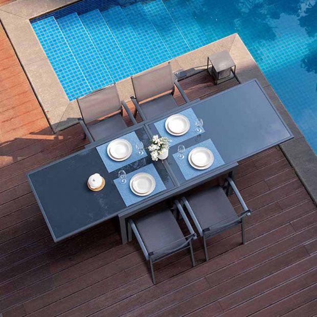 Juego de mesa de comedor plegable extensible de aluminio - 11D05I