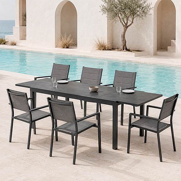 Mesa de Comedor Extensible de Aluminio para Patio con Tablero de DPC al por Mayor - 11D07H