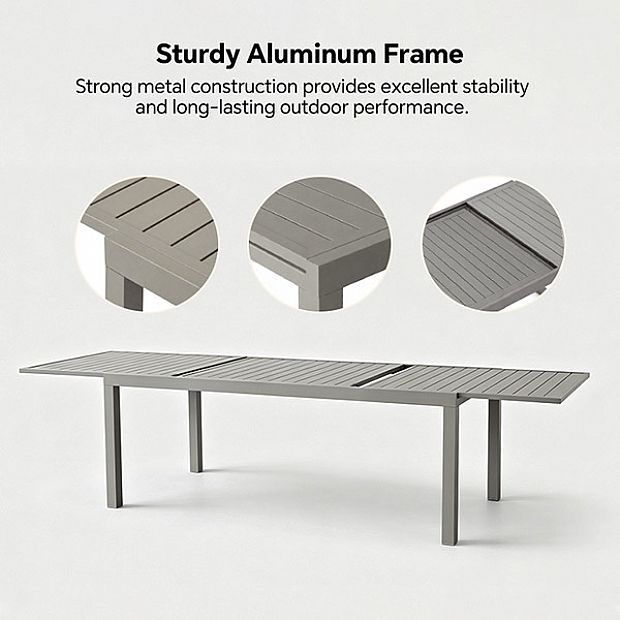 Mesa de Comedor de Aluminio Extensible con Tablero de Listones para Patio al por Mayor - 11D08B