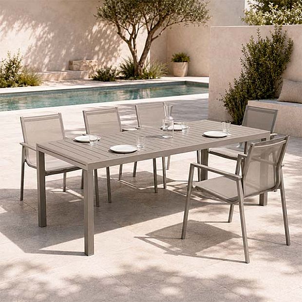 Mesa de Comedor de Aluminio Extensible con Tablero de Listones para Patio al por Mayor - 11D08B
