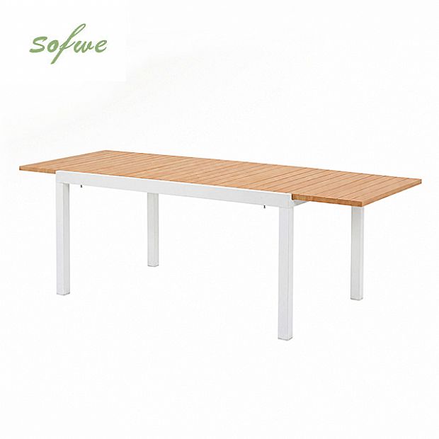Mesa de Comedor Extensible de Aluminio para Patio al por Mayor con Tablero de Listones con Acabado de Madera - 11D08F