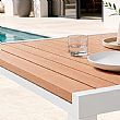 Mesa de Comedor Extensible de Aluminio para Patio al por Mayor con Tablero de Listones con Acabado de Madera - 11D08F