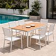 Mesa de Comedor Extensible de Aluminio para Patio al por Mayor con Tablero de Listones con Acabado de Madera - 11D08F