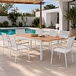 Mesa de Comedor Extensible de Aluminio para Patio al por Mayor con Tablero de Listones con Acabado de Madera - 11D08F