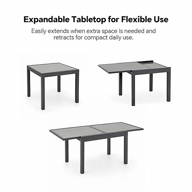 HF Patios Mesa de Comedor Extensible para Exterior con Tablero de Vidrio Templado de 5 mm con Serigrafía | Venta al por Mayor - 11D10A