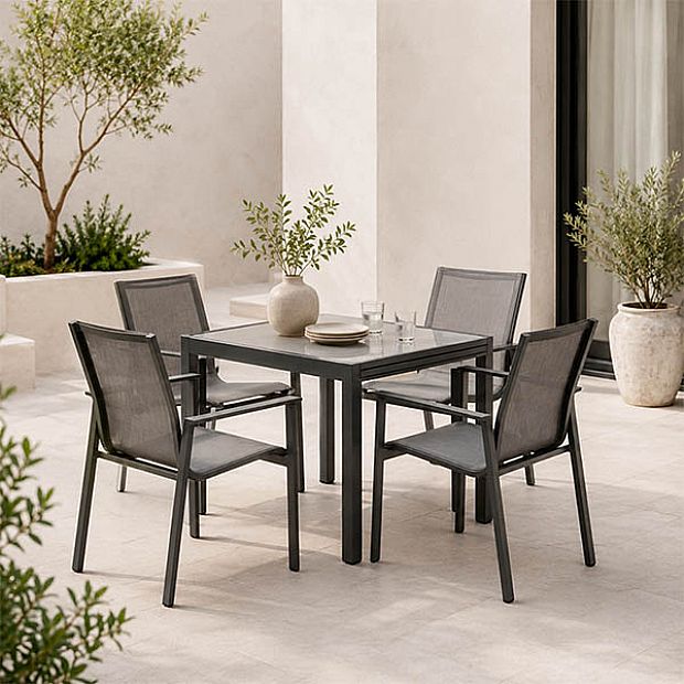 HF Patios Mesa de Comedor Extensible para Exterior con Tablero de Vidrio Templado de 5 mm con Serigrafía | Venta al por Mayor - 11D10A