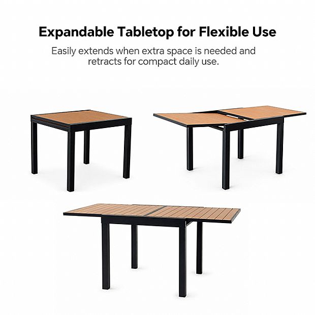 HF Patios Mesa de Comedor Extensible para Exterior con Estructura de Aluminio y Tablero de Listones de WPC | Venta al por Mayor - 11D10H
