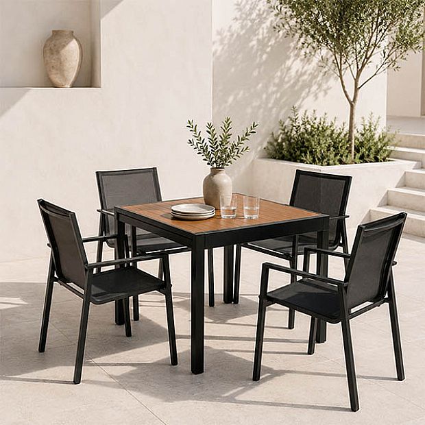 HF Patios Mesa de Comedor Extensible para Exterior con Estructura de Aluminio y Tablero de Listones de WPC | Venta al por Mayor - 11D10H