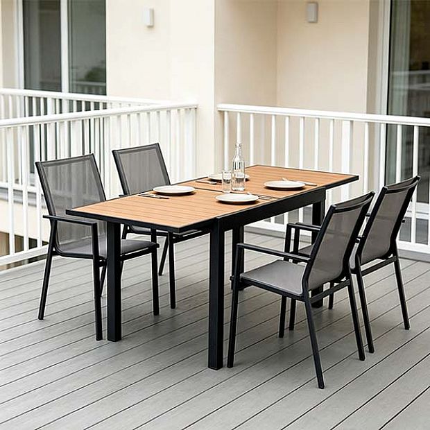 HF Patios Mesa de Comedor Extensible para Exterior con Estructura de Aluminio y Tablero de Listones de WPC | Venta al por Mayor - 11D10H