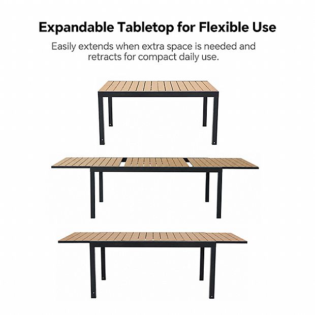 Mesa de Comedor Extensible de WPC para Patio con Estructura de Aluminio con Recubrimiento en Polvo al por Mayor - 11D10J