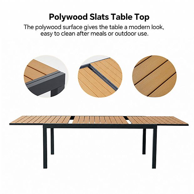 Mesa de Comedor Extensible de WPC para Patio con Estructura de Aluminio con Recubrimiento en Polvo al por Mayor - 11D10J