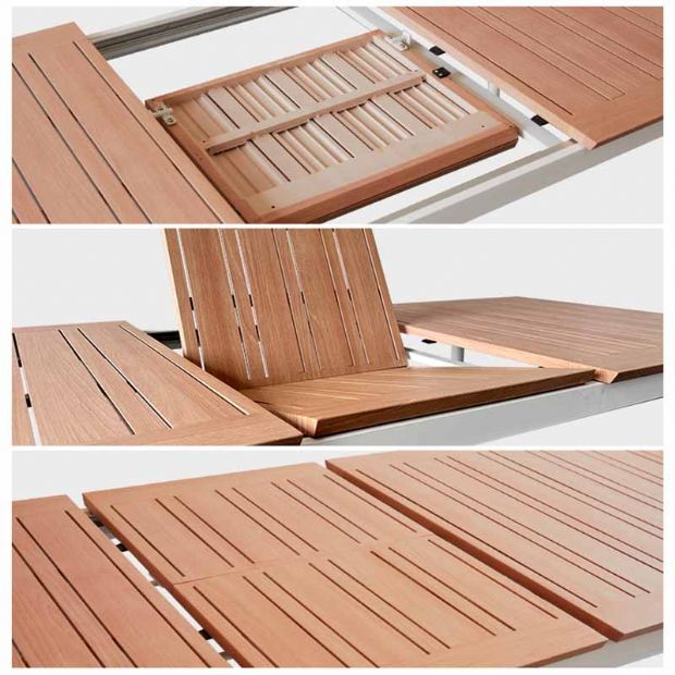 Mesa de comedor extensible para exterior con alas de aluminio tipo mariposa - 11D15K