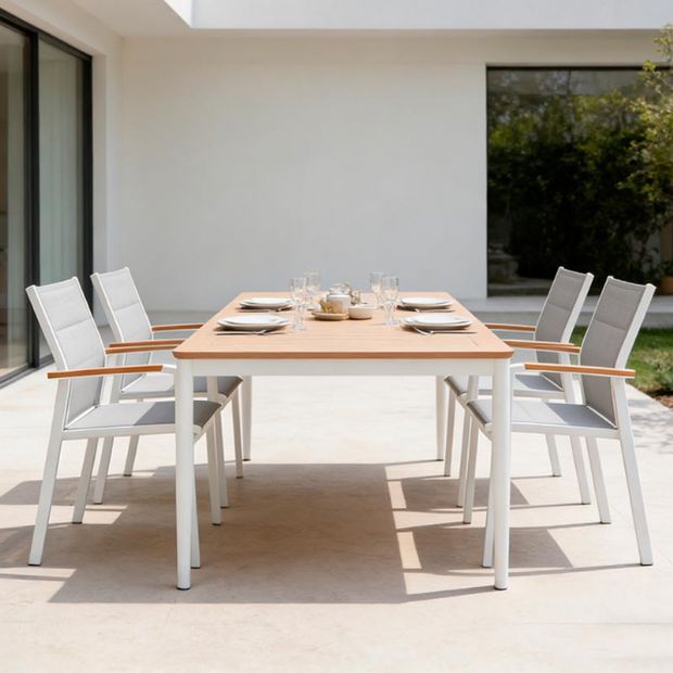 Mesa de comedor extensible para exterior con alas de aluminio tipo mariposa - 11D15K
