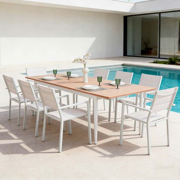 Mesa de comedor extensible para exterior con alas de aluminio tipo mariposa - 11D15K
